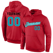 Load image into Gallery viewer, Custom Stitched Red Teal-Black Sports Pullover Sweatshirt Hoodie
