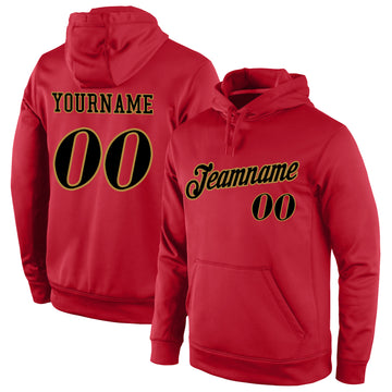 Custom Stitched Red Black-Old Gold Sports Pullover Sweatshirt Hoodie