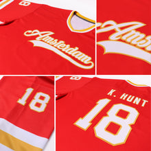 Load image into Gallery viewer, Custom Red White-Gold Hockey Jersey
