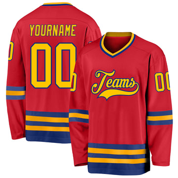 Custom Red Gold-Royal Hockey Jersey