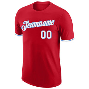 Custom Red White-Light Blue Performance T-Shirt