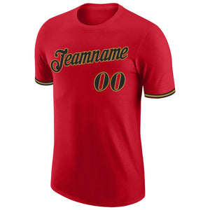 Custom Red Black-Old Gold Performance T-Shirt