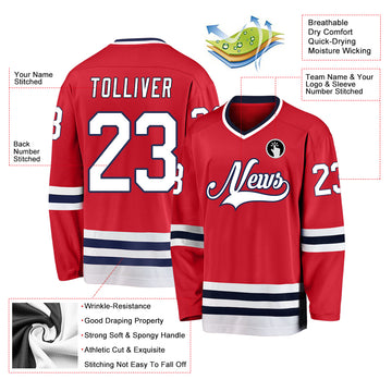 Custom Red White-Navy Hockey Jersey