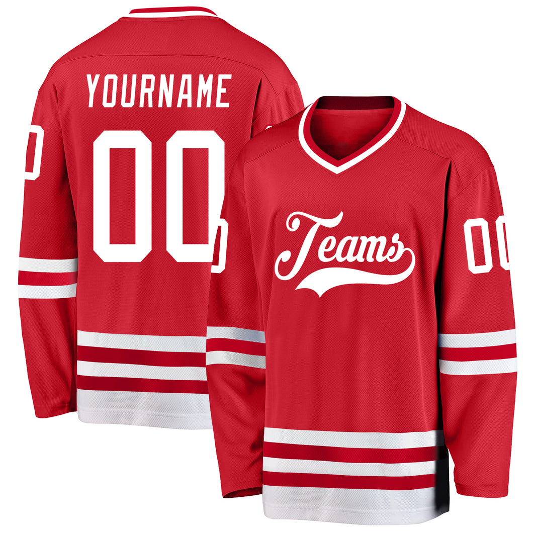 Custom Red White Hockey Jersey