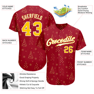 Custom Red Gold-White Christmas 3D Authentic Baseball Jersey