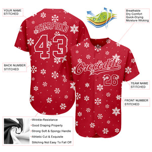 Custom Red Red-White Christmas 3D Authentic Baseball Jersey