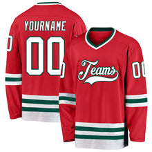 Load image into Gallery viewer, Custom Red White-Green Hockey Jersey
