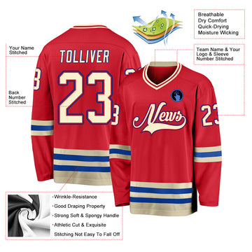 Custom Red Cream-Royal Hockey Jersey