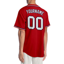 Load image into Gallery viewer, Custom Red White-Navy Authentic Baseball Jersey
