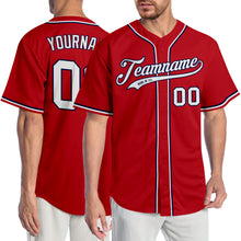 Load image into Gallery viewer, Custom Red White-Navy Authentic Baseball Jersey
