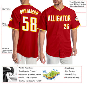 Custom Red White-Gold Authentic Baseball Jersey