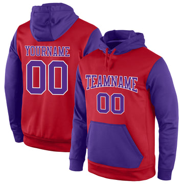 Custom Stitched Red Purple-White Sports Pullover Sweatshirt Hoodie