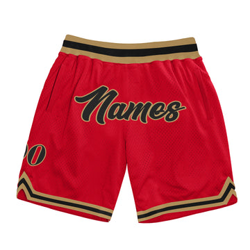 Custom Red Black-Old Gold Authentic Throwback Basketball Shorts