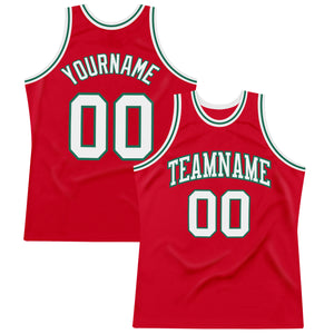 Custom Red White-Kelly Green Authentic Throwback Basketball Jersey