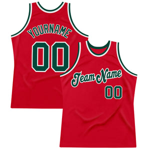 Custom Red Green-White Authentic Throwback Basketball Jersey