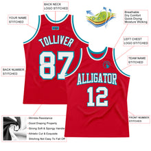 Load image into Gallery viewer, Custom Red White-Teal Authentic Throwback Basketball Jersey
