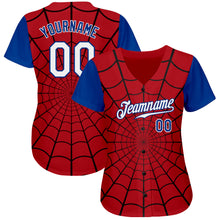 Load image into Gallery viewer, Custom Red White-Royal 3D Pattern Design Spider Web Authentic Baseball Jersey

