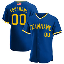 Load image into Gallery viewer, Custom Royal Gold-White Authentic American Flag Fashion Baseball Jersey
