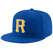 Load image into Gallery viewer, Custom Royal Gold-White Stitched Adjustable Snapback Hat

