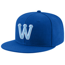 Load image into Gallery viewer, Custom Royal Light Blue-White Stitched Adjustable Snapback Hat
