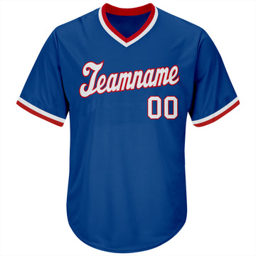 Custom Royal White-Red Authentic Throwback Rib-Knit Baseball Jersey Shirt