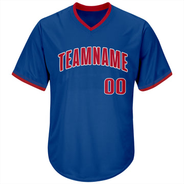 Custom Royal Red-White Authentic Throwback Rib-Knit Baseball Jersey Shirt