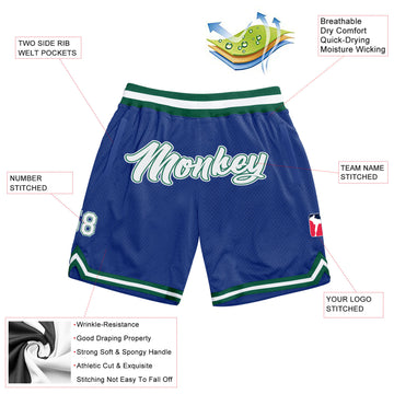 Custom Royal White-Kelly Green Authentic Throwback Basketball Shorts