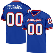 Load image into Gallery viewer, Custom Royal White-Red Mesh Authentic Throwback Football Jersey
