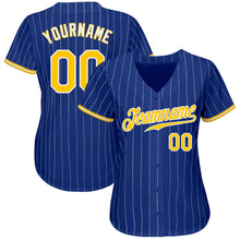 Load image into Gallery viewer, Custom Royal White Pinstripe Gold-White Authentic Baseball Jersey
