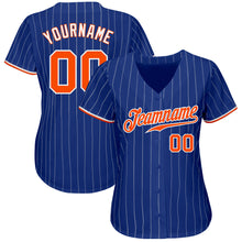 Load image into Gallery viewer, Custom Royal White Pinstripe Orange-White Authentic Baseball Jersey
