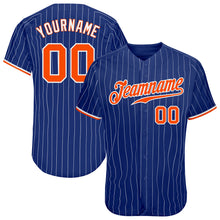 Load image into Gallery viewer, Custom Royal White Pinstripe Orange-White Authentic Baseball Jersey
