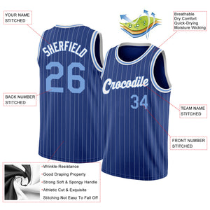 Custom Royal White Pinstripe Light Blue-White Authentic  Basketball Jersey