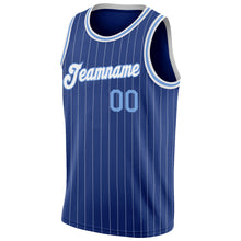 Load image into Gallery viewer, Custom Royal White Pinstripe Light Blue-White Authentic Throwback Basketball Jersey
