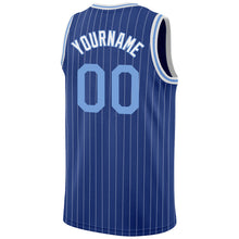 Load image into Gallery viewer, Custom Royal White Pinstripe Light Blue-White Authentic Throwback Basketball Jersey
