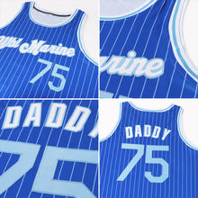 Load image into Gallery viewer, Custom Royal White Pinstripe Light Blue-White Authentic  Basketball Jersey
