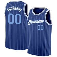 Load image into Gallery viewer, Custom Royal White Pinstripe Light Blue-White Authentic Throwback Basketball Jersey
