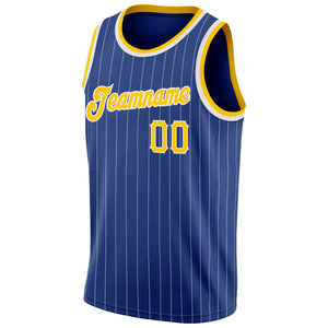 Custom Royal White Pinstripe Gold-White Authentic Basketball Jersey