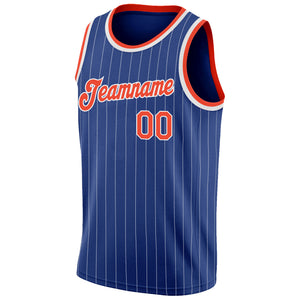 Custom Royal White Pinstripe Orange-White Authentic Basketball Jersey