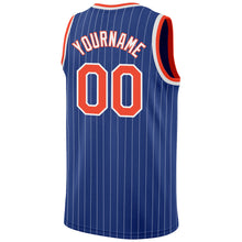 Load image into Gallery viewer, Custom Royal White Pinstripe Orange-White Authentic Basketball Jersey
