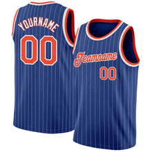 Load image into Gallery viewer, Custom Royal White Pinstripe Orange-White Authentic Basketball Jersey
