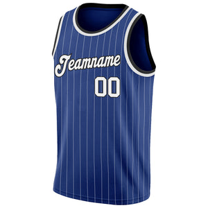 Custom Royal White Pinstripe White-Black Authentic Basketball Jersey