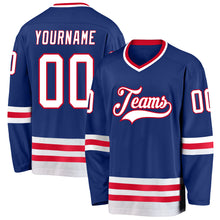 Load image into Gallery viewer, Custom Royal White-Red Hockey Jersey
