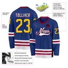 Load image into Gallery viewer, Custom Royal Gold-Maroon Hockey Jersey
