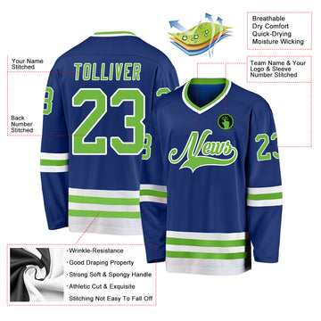 Custom Royal Neon Green-White Hockey Jersey