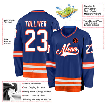 Custom Royal White-Orange Hockey Jersey