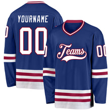 Load image into Gallery viewer, Custom Royal White-Maroon Hockey Jersey

