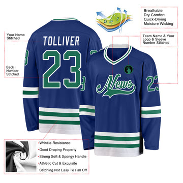 Custom Royal Kelly Green-White Hockey Jersey