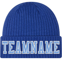 Load image into Gallery viewer, Custom Royal Light Blue-White Stitched Cuffed Knit Hat
