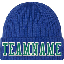 Load image into Gallery viewer, Custom Royal Kelly Green-White Stitched Cuffed Knit Hat

