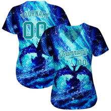 Load image into Gallery viewer, Custom Royal Teal-White 3D Pattern Design Water Dragon Authentic Baseball Jersey
